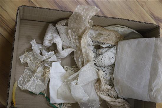 A collection of mostly machine made lace trimmings, collars and veils, from late 19th to early 20th century